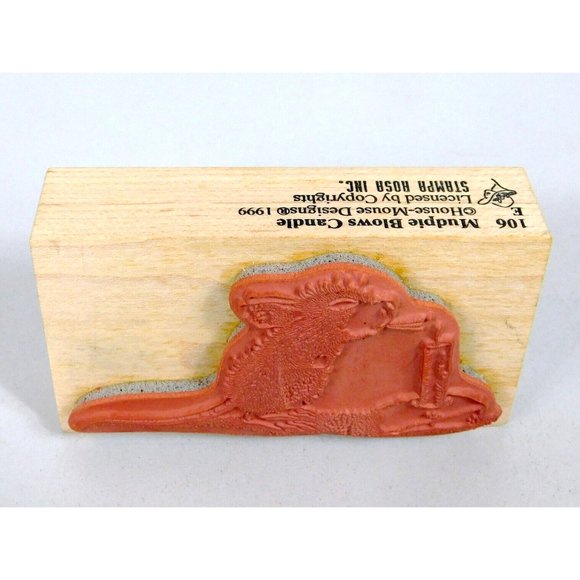 House Mouse Designs 1999 Mudpie Blows Candle Stamp Rosa Mounted Rubber Stamp - Picture 6 of 6